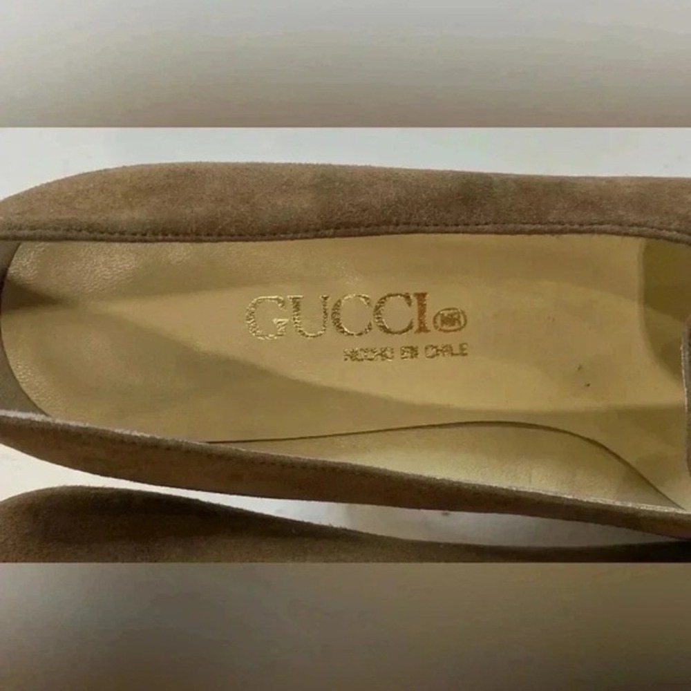 GUCCI Suede Bow Heel Pumps Brown Shoes Women Size 34 Style 14132 3044 - Picture 6 of 12